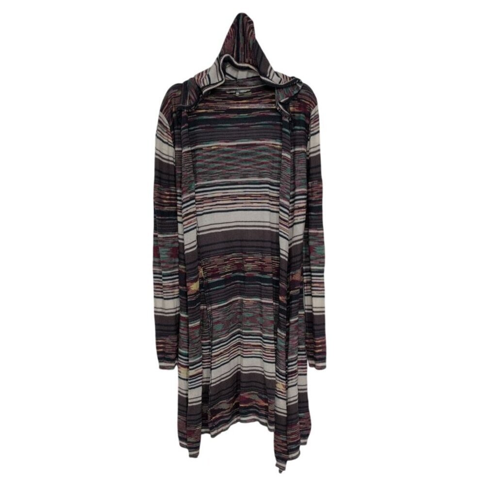 BKE Hooded Duster Cardigan Womens Size Medium Colorful Stripe Lightweight Boho